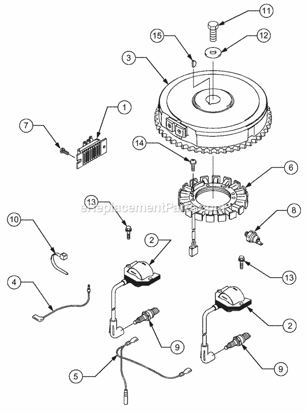 Engine Electrical/Ignition Diagram and Parts List for 1527 13A-241G100 Cub Cadet Lawn Tractor